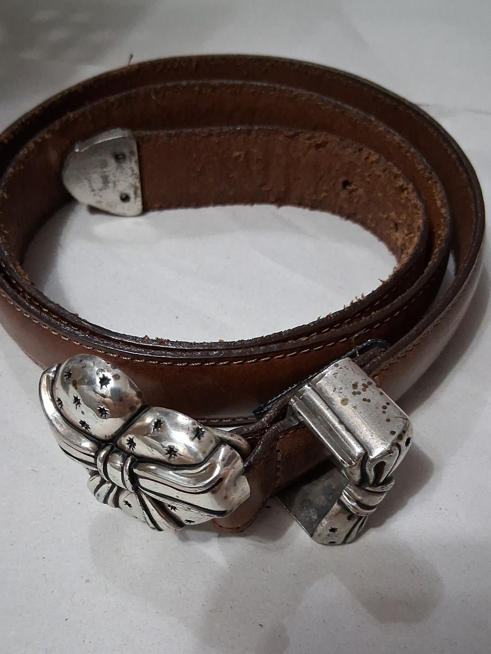 Brighton Brown Leather Belt with Silver Bow Buckle 37in